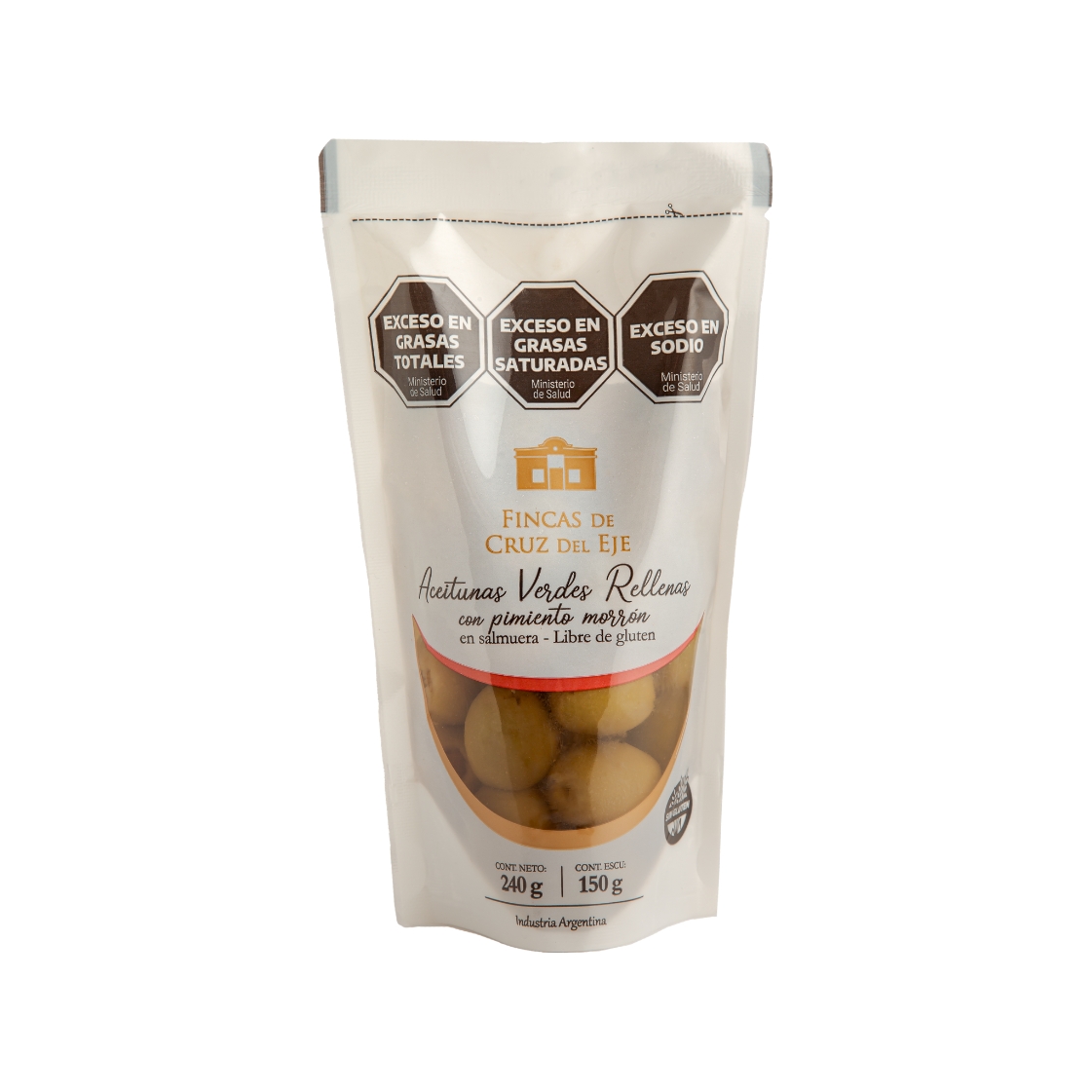 aceitunas rellenas 150 gr doypac Aceitunas Verdes rellenas Morrón - Fincas de Cruz del Eje - 150gr Doypack - Imagen 1